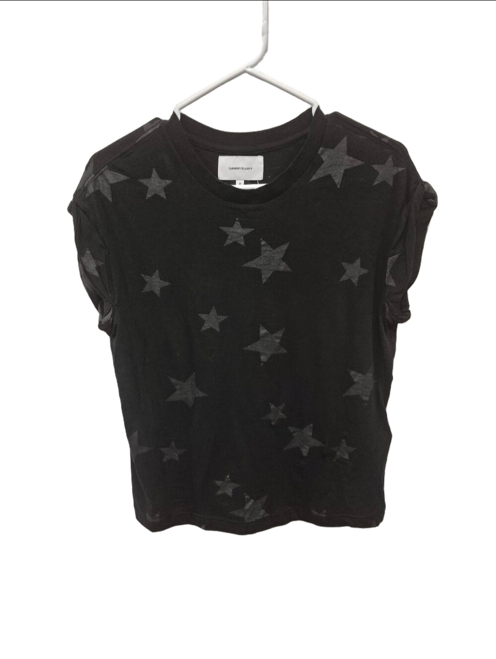 Current/Elliott The Rolled Sleeve Star Print Cotton T-Shirt Black